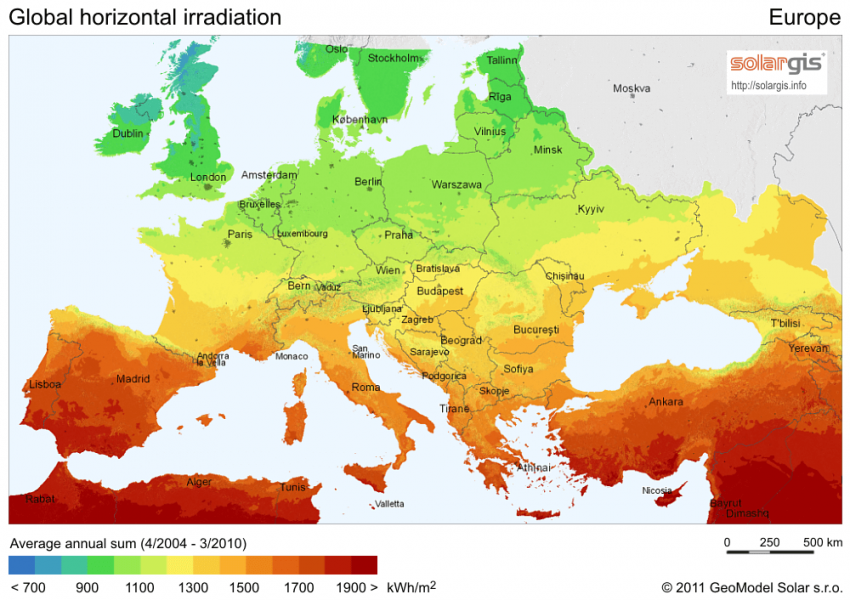 mapa nasłonecznienia w europie